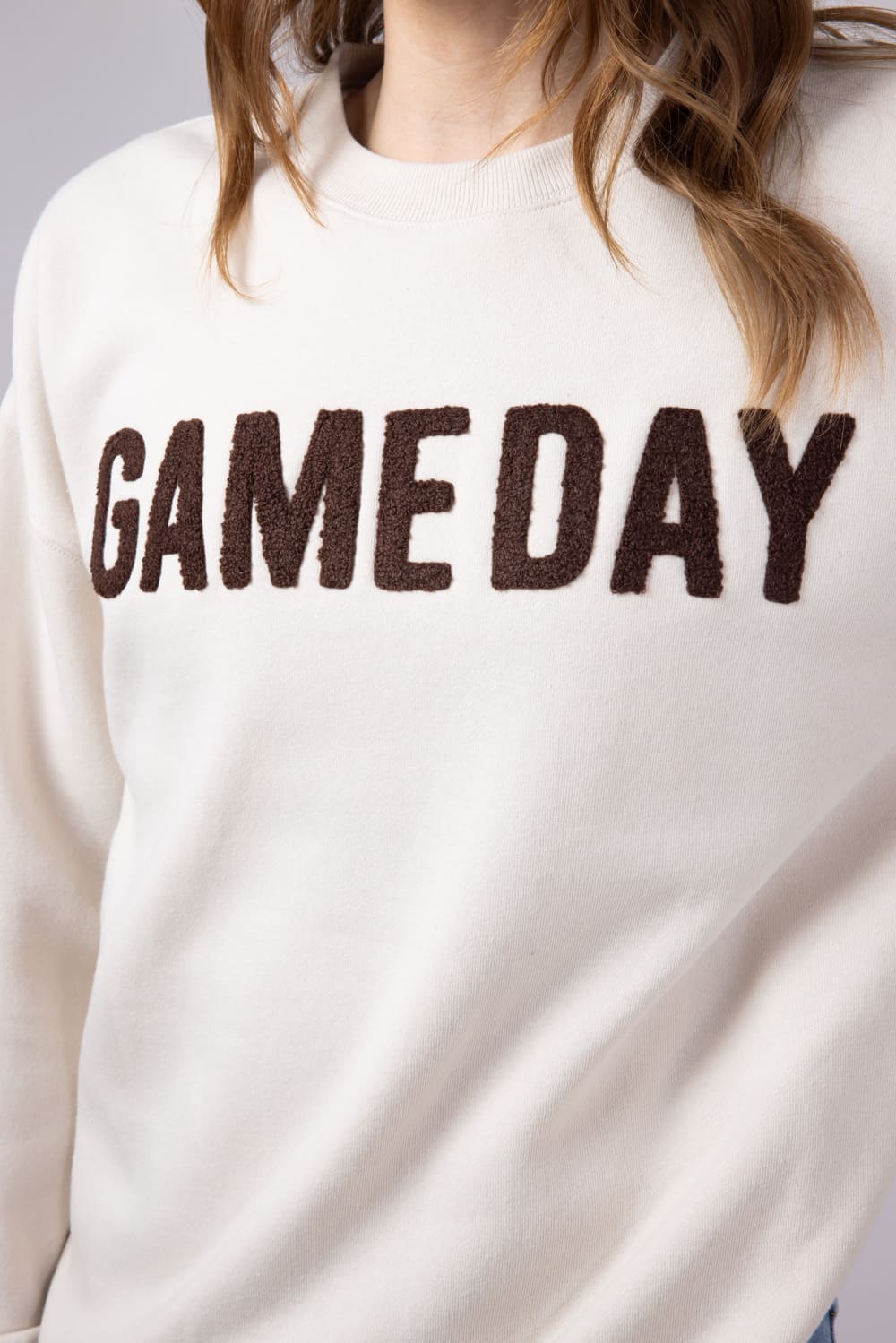 1897 Active Chenille Patch Game Day Sweatshirt for Women in Beige