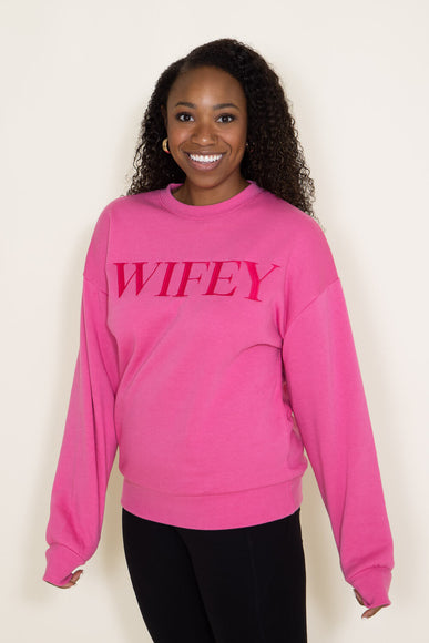 1897 Active Embordered Wifey Sweatshirt for Women in Pink