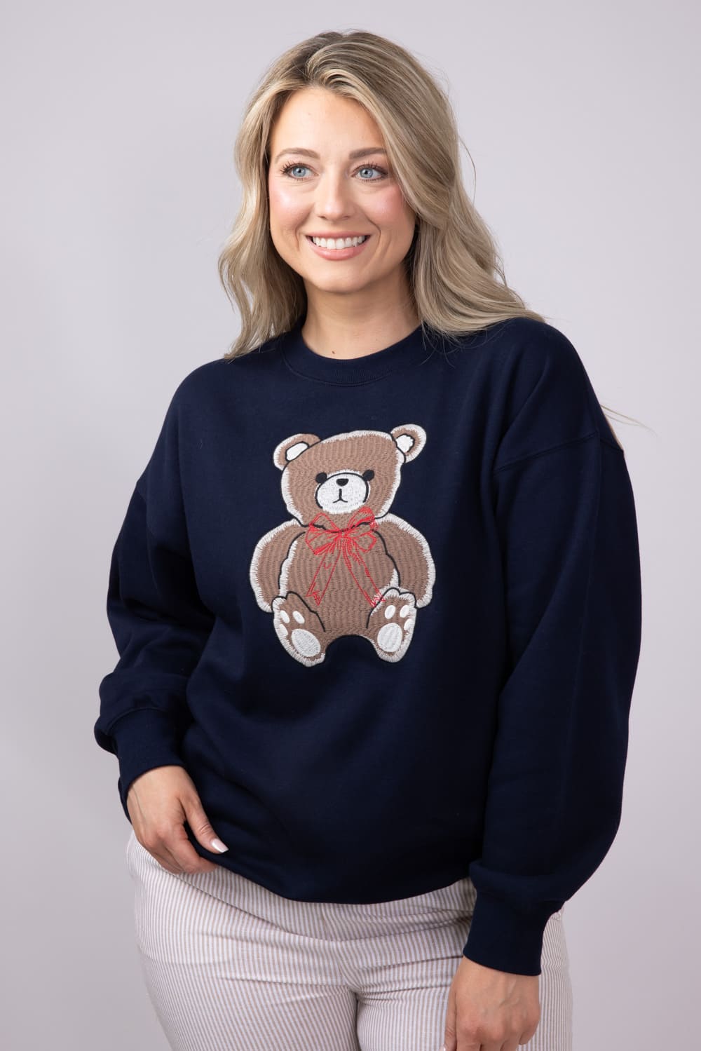 1897 Active Embroidered Big Bear Fleece Sweatshirt for Women in Navy