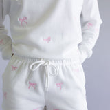 1897 Active Embroidered Bow Fleece Shorts for Women in Ivory
