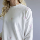 1897 Active Embroidered Bow Fleece Sweatshirt for Women in Ivory