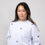1897 Active Embroidered Bows Fleece Crewneck for Women in Ice Grey