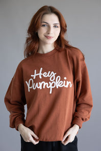 1897 Active Embroidered Hey Pumpkin Sweatshirt for Women in Rust