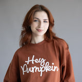 1897 Active Embroidered Hey Pumpkin Sweatshirt for Women in Rust