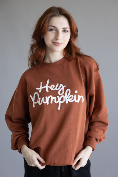 1897 Active Embroidered Hey Pumpkin Sweatshirt for Women in Rust
