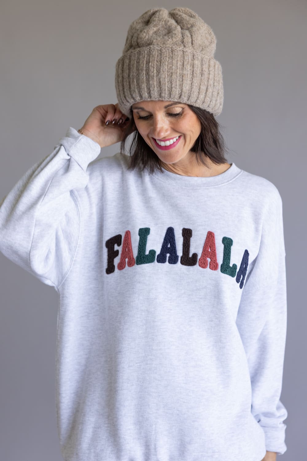 1897 Active Falalala Patch Embroidered Fleece Sweatshirt for Women in Ice Grey