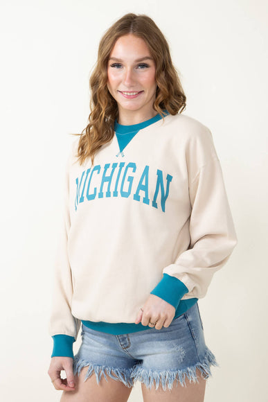 1897 Active Michigan Sweatshirt for Women in Cream/Blue 