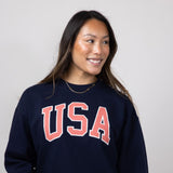 1897 Active USA Embroidered Fleece Sweatshirt for Women in Deep Navy