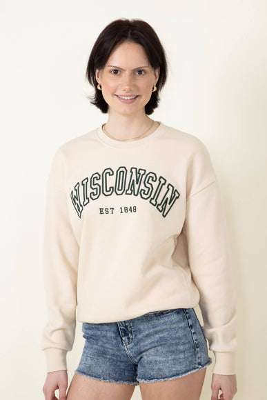 1897 Active Wisconsin Embroidered Sweatshirt for Women in Cream
