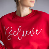 1897 Active Believe Embroidered  Fleece Sweatshirt for Women in Red