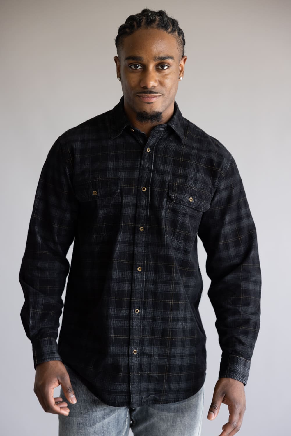 1897 Legends Corduroy Plaid Shirt for Men in Black/Grey