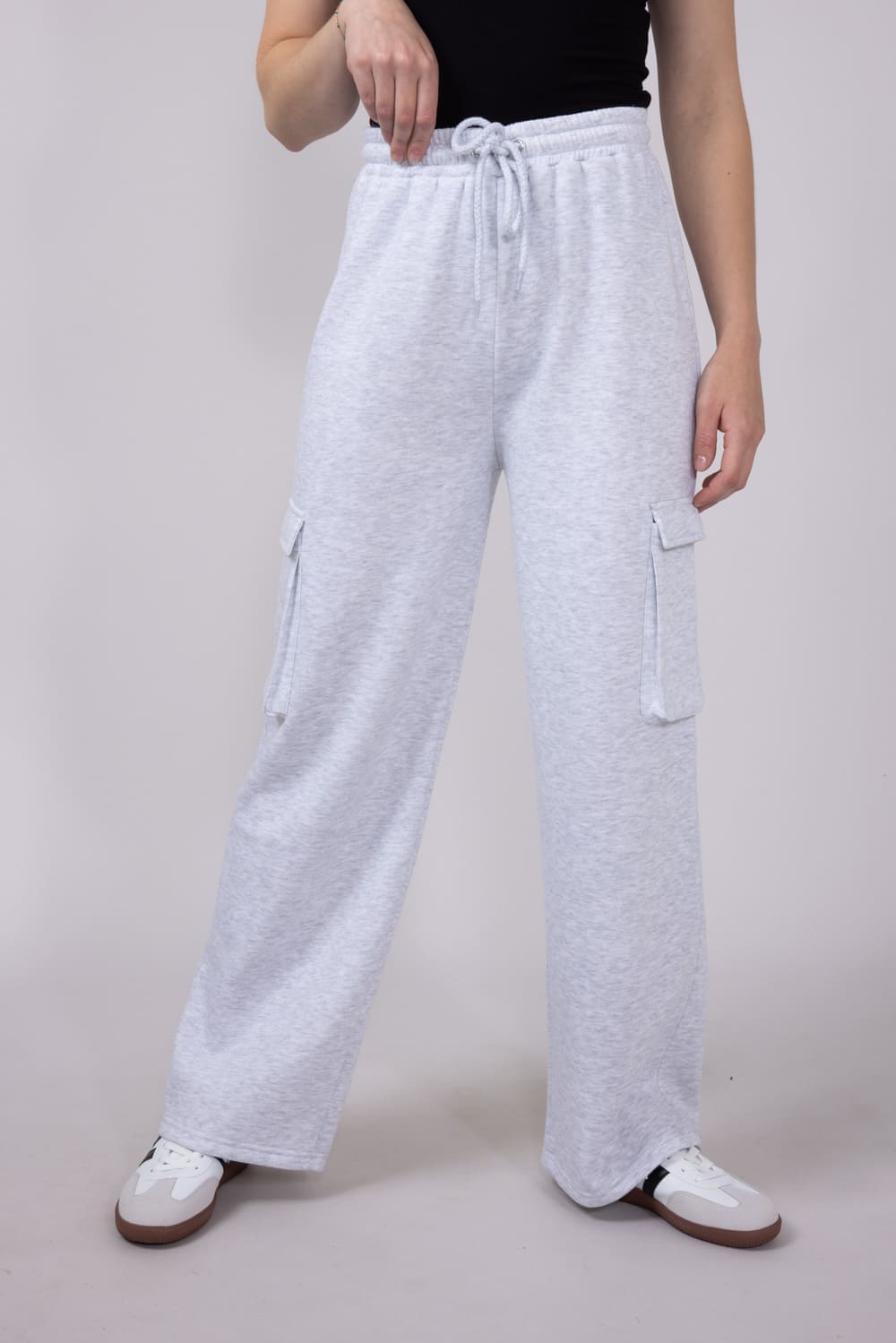 1897 Drawstring Cargo Fleece Sweatpants for Women in Grey
