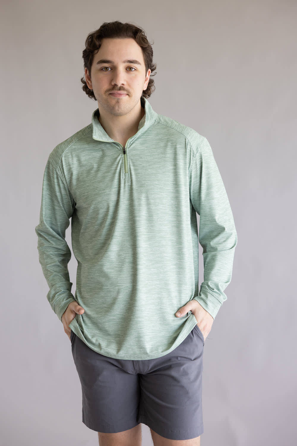 1897 Legends Striped Quarter Zip Pullover for Men in Green