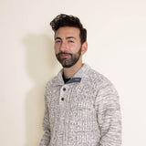 1897 Original 1/4 Cable Button Neck Sweater for Men in Ivory and Latte Brown 