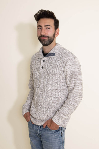 1897 Original 1/4 Cable Button Neck Sweater for Men in Ivory and Latte Brown 