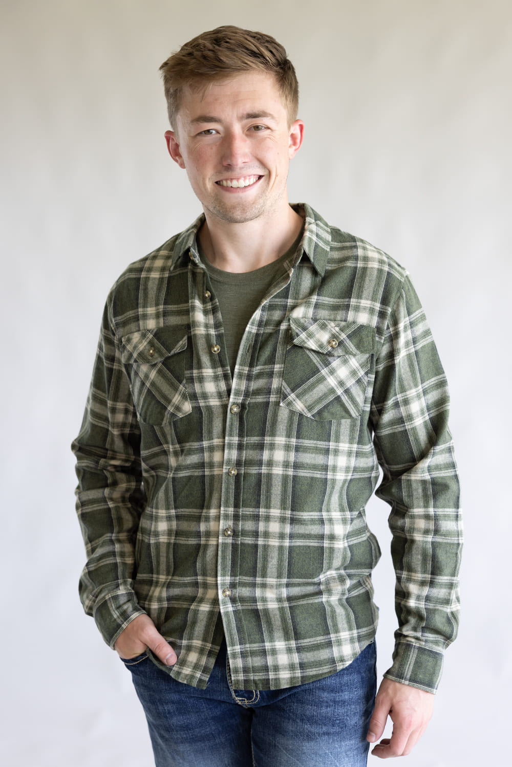 1897 Original Plaid Flannel Shirt for Men in Olive Green