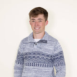 1897 Original ¼ Mock Neck Button Sweater for Men in Blue and Cream