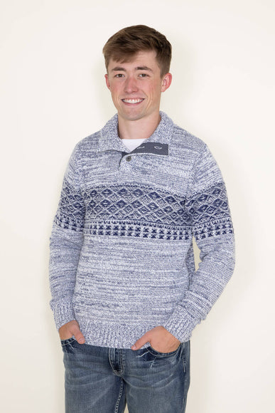 1897 Original ¼ Mock Neck Button Sweater for Men in Blue and Cream