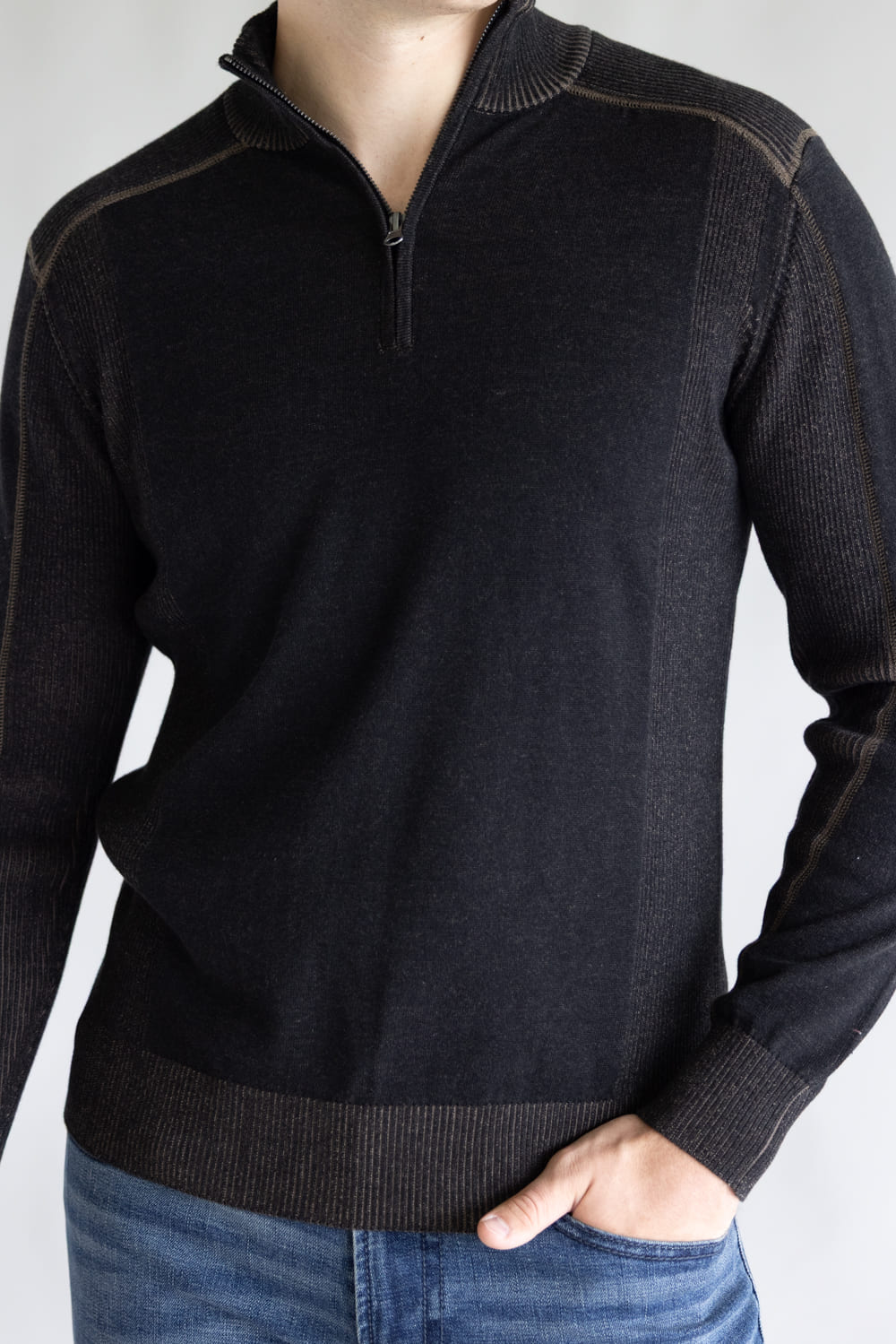 1897 Original 1/4 Zip Mock Neck Sweater for Men in Black/Latte