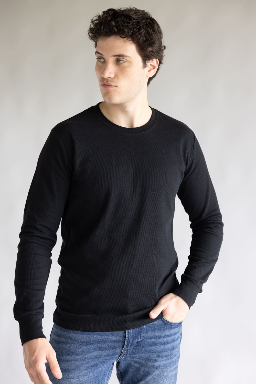 1897 Original Solid Crew Thermal Long Sleeve Shirt for Men in Black