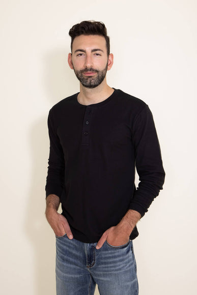 1897 Original Solid Henley Thermal Long Sleeve Shirt for Men in Black