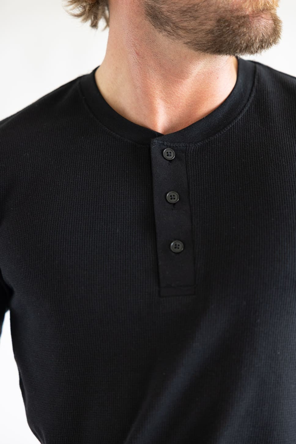 1897 Original Solid Henley Thermal Long Sleeve Shirt for Men in Black