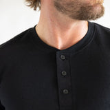 1897 Original Solid Henley Thermal Long Sleeve Shirt for Men in Black