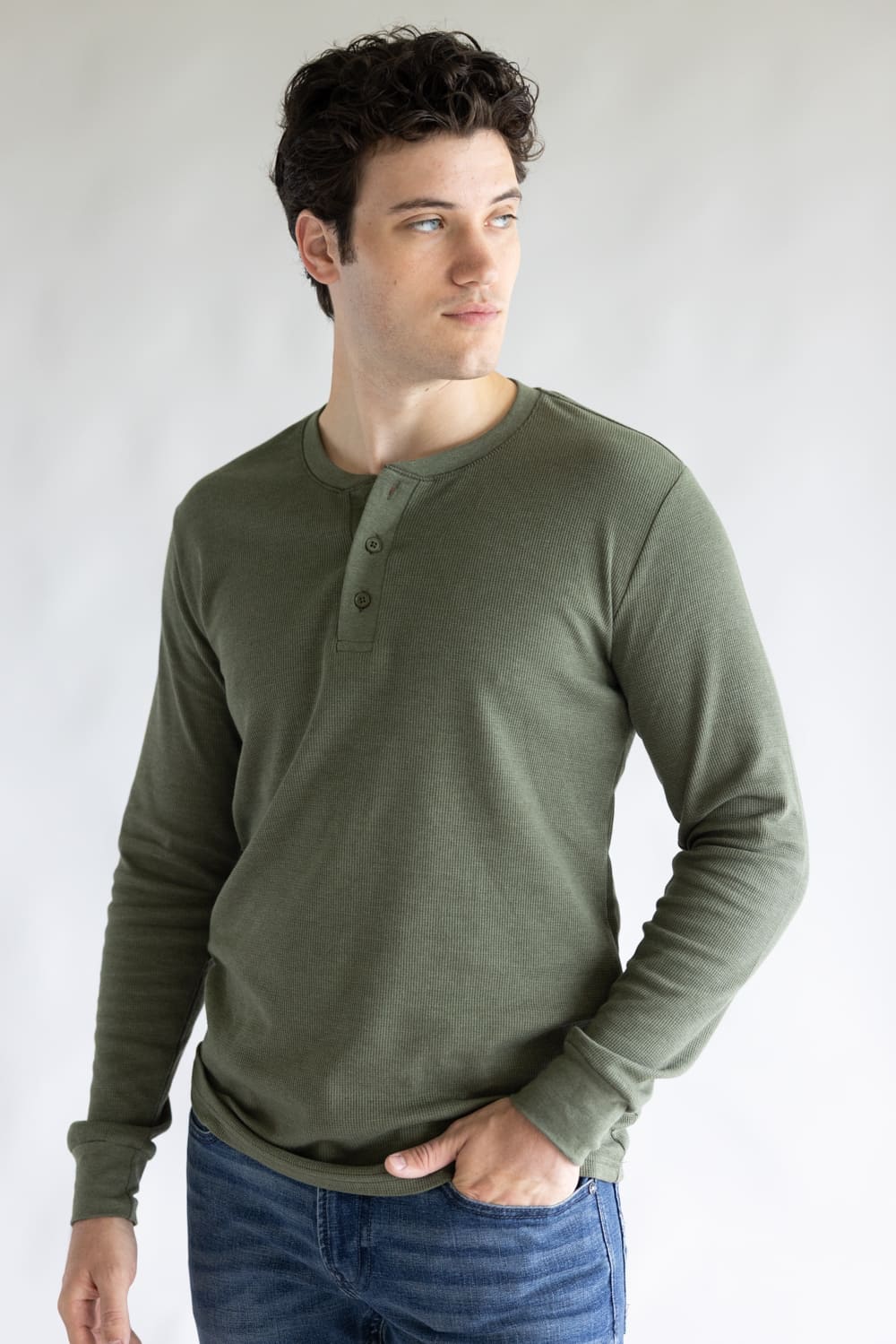 1897 Original Solid Henley Thermal Long Sleeve Shirt for Men in