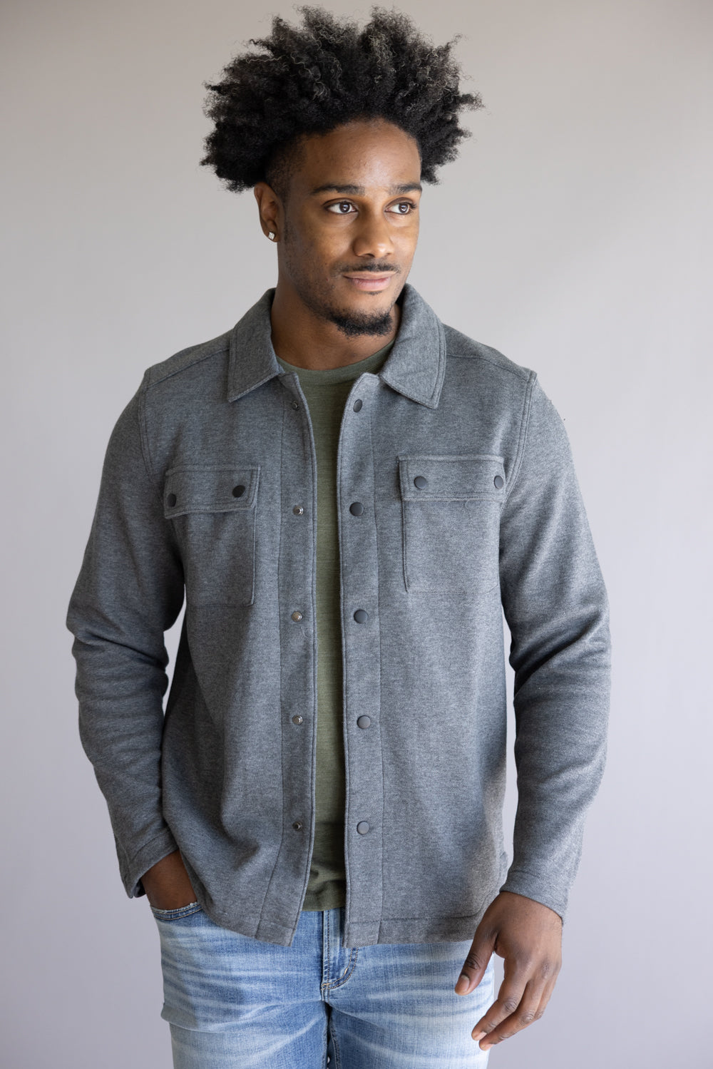 1897 Original Solid Knit Shacket for Men in Charcoal