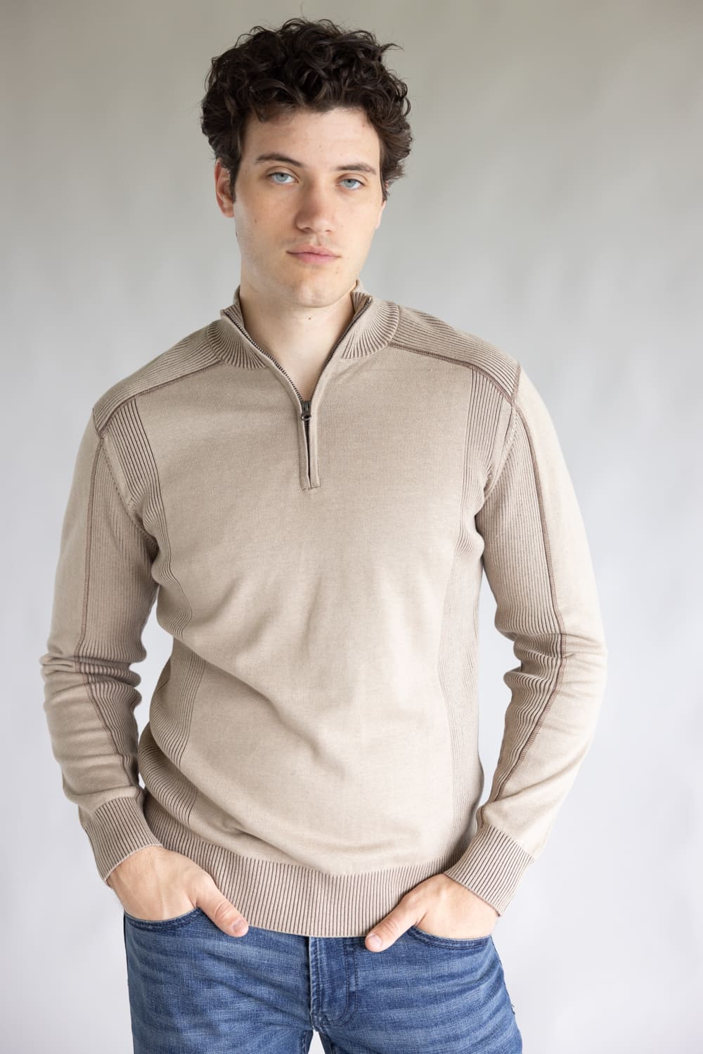 1897 Original 1/4 Zip Mock Neck Sweater for Men in Brown