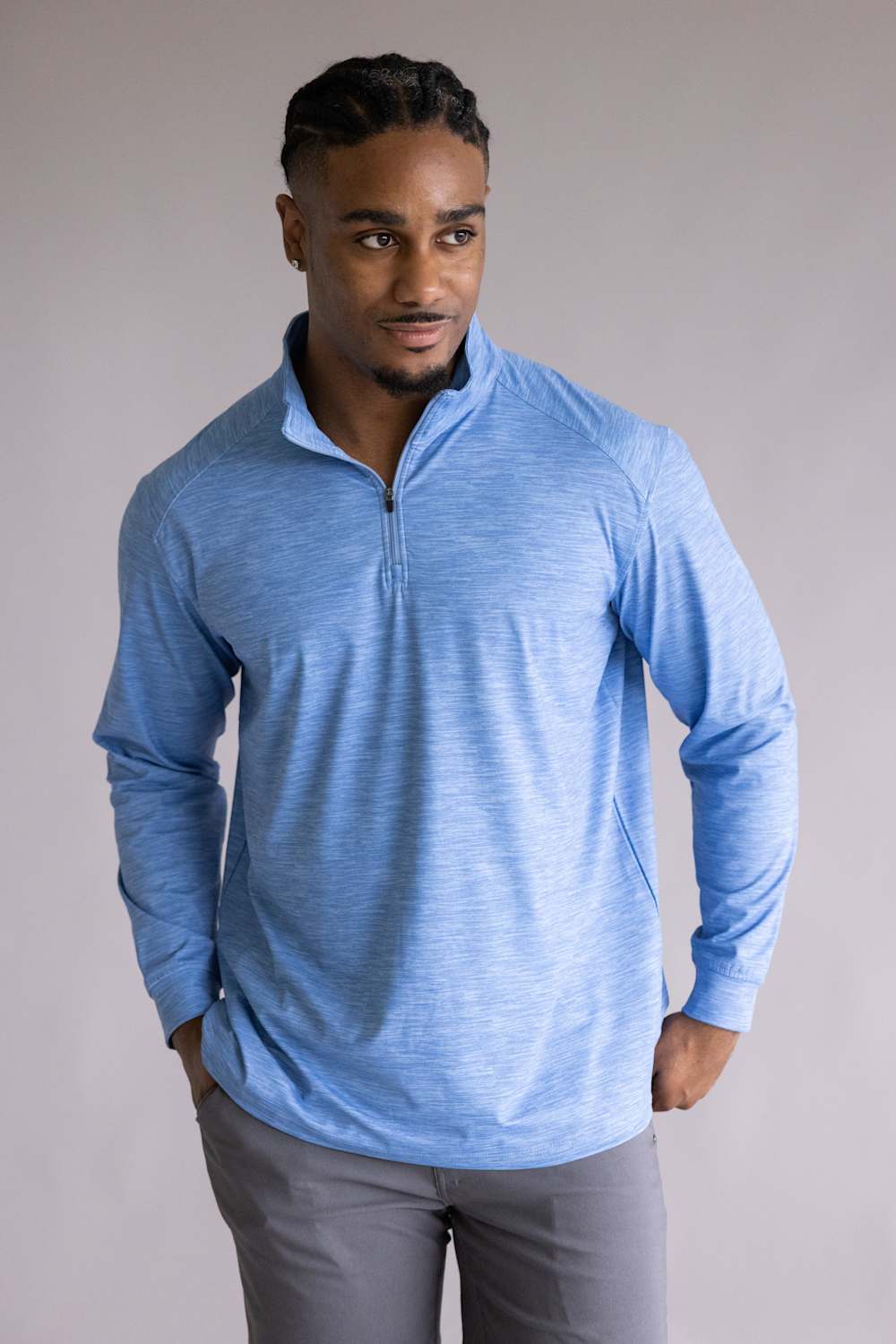 1897 Legends Striped Quarter Zip Pullover for Men in Blue