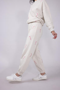 1897 Active Candy Cane Print Sweatpants for Women in Beige