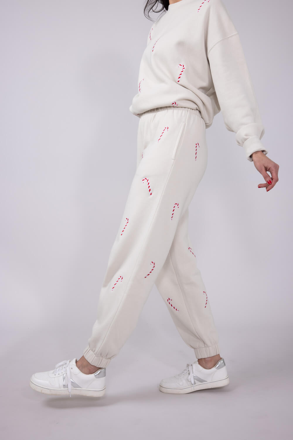 1897 Active Candy Cane Print Sweatpants for Women in Beige