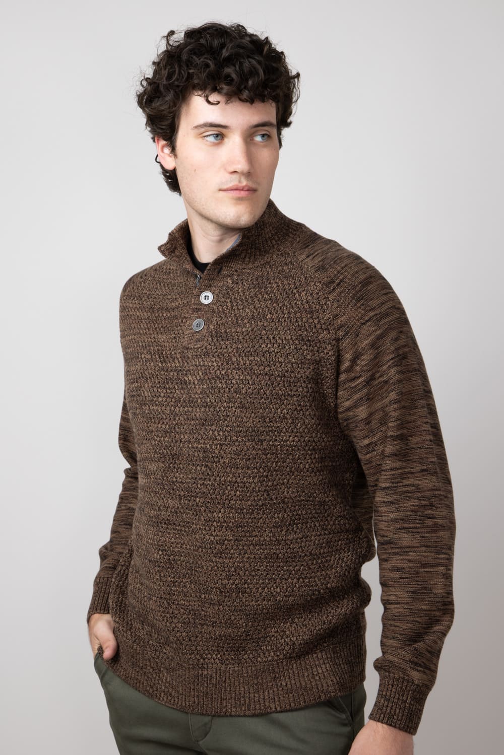 1897 Original ¼ Mock Neck Button Sweater for Men in Brown