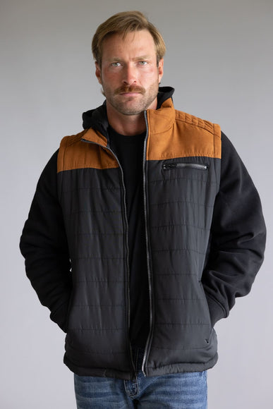 Puffer Vest Knit Hood Jacket for Men in Black