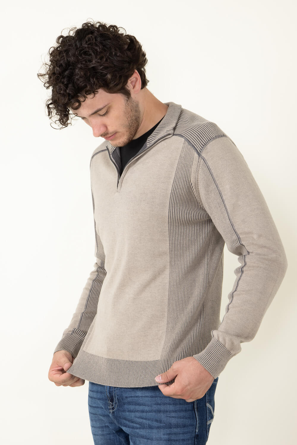 Mock Neck Top with Mocca Loop Print