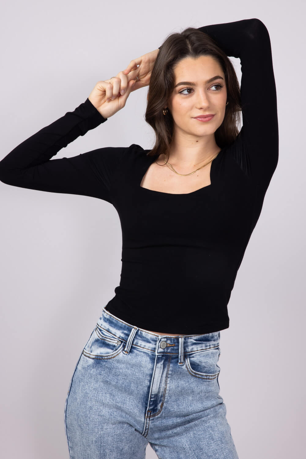 Seamless Double Layer Square Neck Shirt for Women in Black
