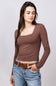 Seamless Double Layer Square Neck Shirt for Women in Milk Chocolate