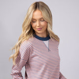 Color Trimmed Striped Top for Women in Pink Charcoal
