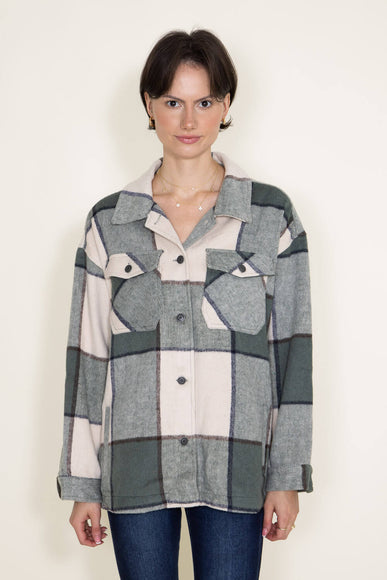 Plaid Shacket for Women in Cream/Sage