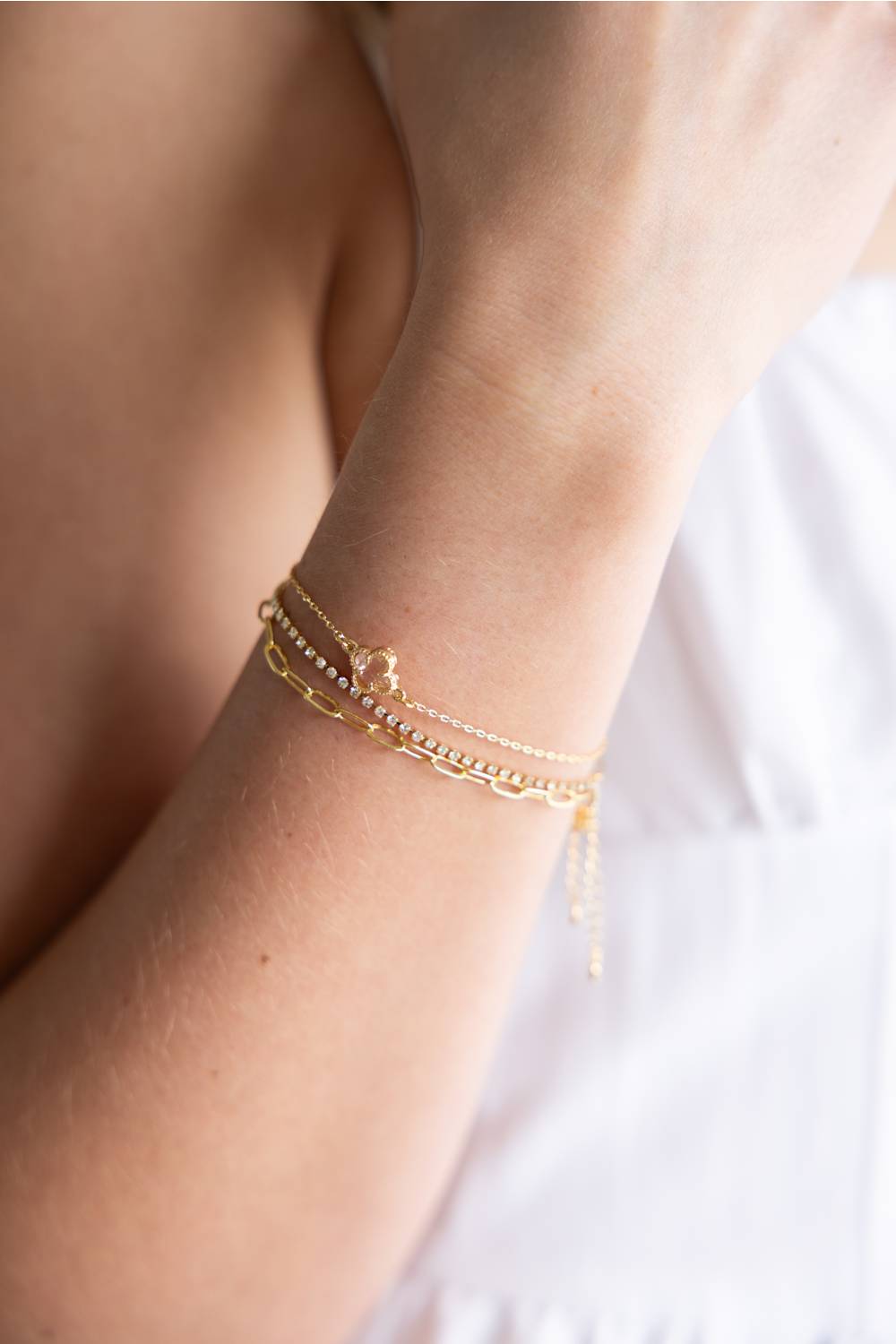 3 Piece Clover Bracelet Set in Gold