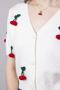 3D Cherry Cardigan for Women in White
