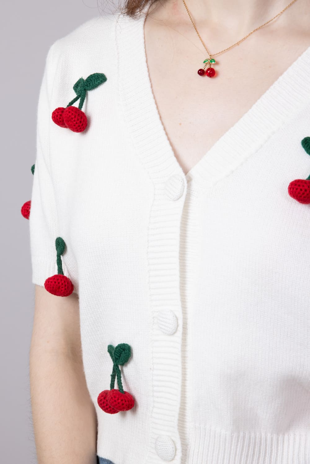 3D Cherry Cardigan for Women in White