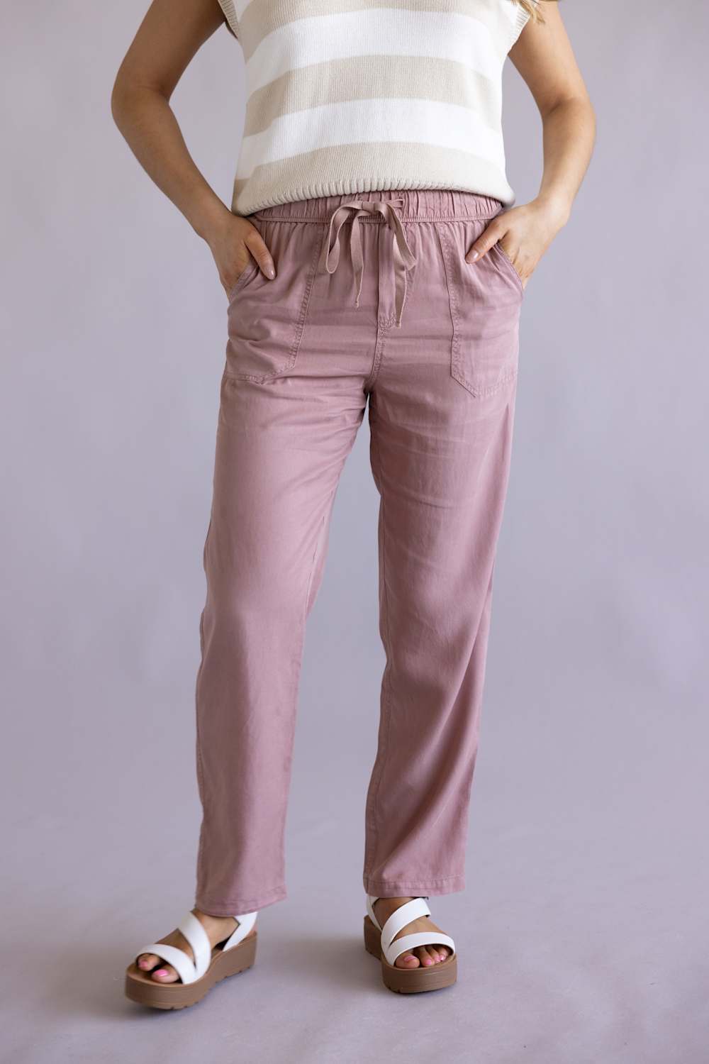 Tencel Drawstring Pants for Women in Mauve