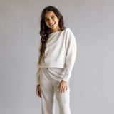 Youth Pullover & Wide Leg Pant Set for Girls in Grey/Beige