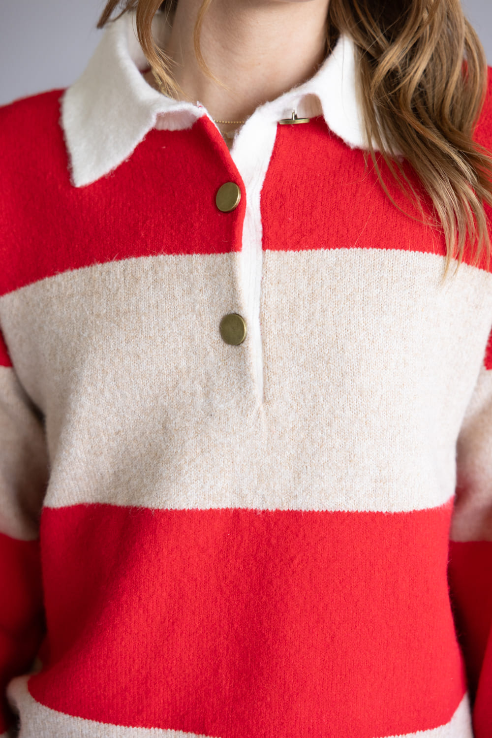 Striped Short Sleeve Polo in Cream & Red