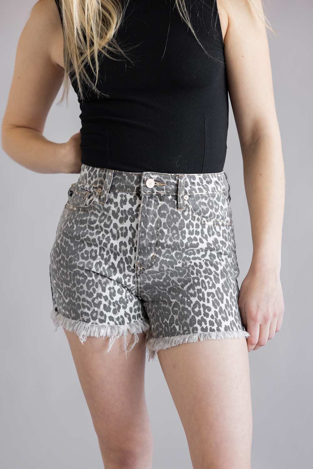 KanCan High Rise Distressed Shorts for Women in Leopard