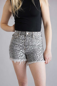 KanCan High Rise Distressed Shorts for Women in Leopard
