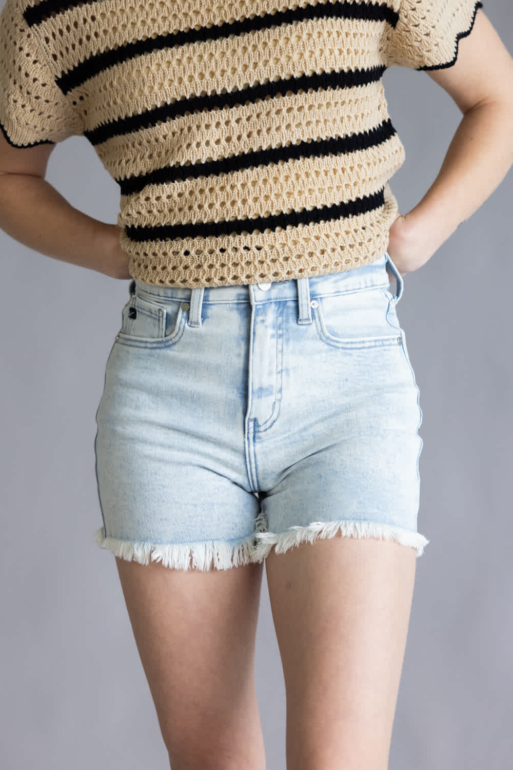 KanCan x Gliks Best Friend Fray Hem Light Wash Denim Shorts for