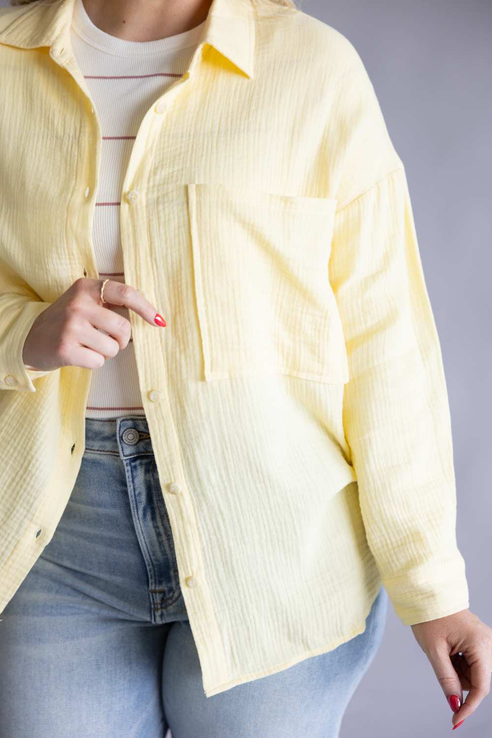 ACOA Oversized Gauze Boyfriend Shirt for Women in Butter Yellow